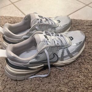 Nike Metallic Silver and White Running Shoes. v2k nike
